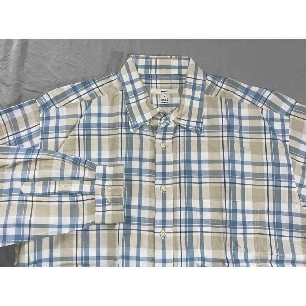 Mavi Long Sleeve Button Front Oxford Casual Shirt, Light Plaid, Men's L. MINT!!